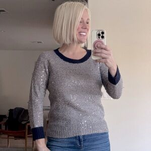 J Crew Size Small Grey w/ Navy Sparkle Sweater